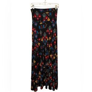 LuLaRoe Black Maxi Skirt with Red, Blue, and Yellow Pattern